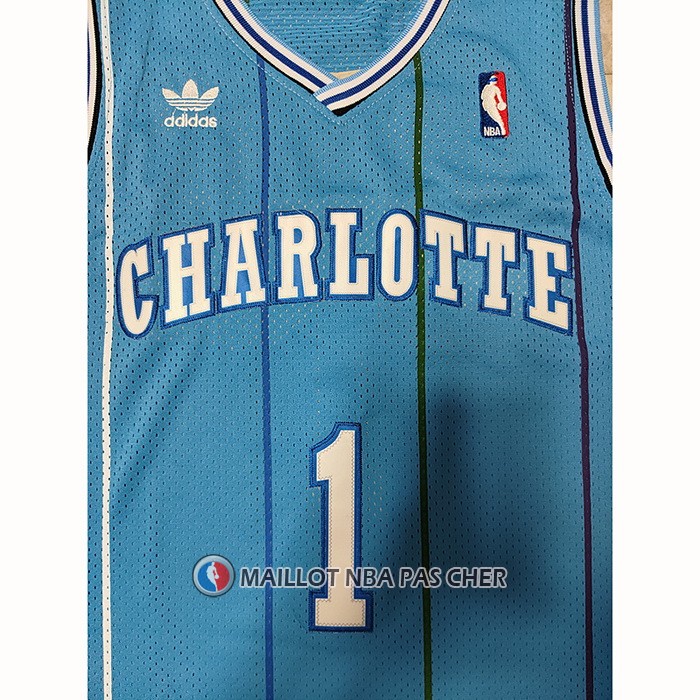 Maillot Charlotte Hornets Muggsy Bogues NO 1 Retro Bleu